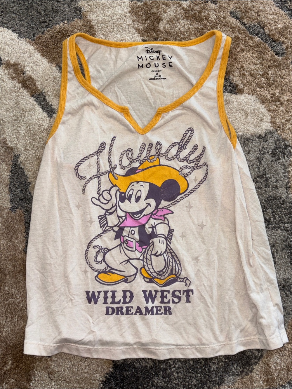 Disney White & Yellow Mickey Mouse Wild West Pajama Tank Top